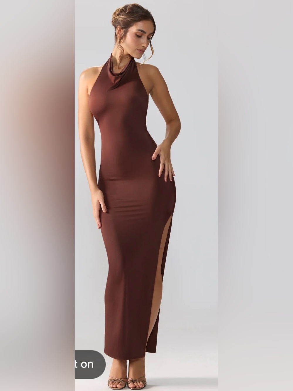 Oh Polly Brown Cowl Neck Backless Maxi Dress